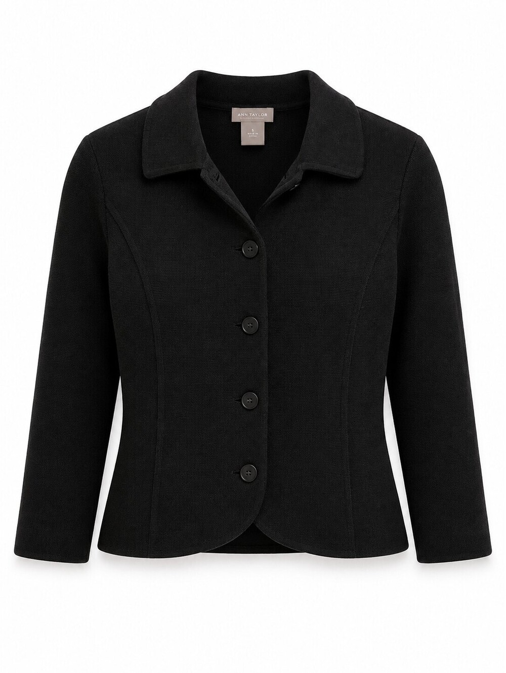 Ann Taylor Small Black Knit Jacket Collared Button Front Quiet Luxury Office